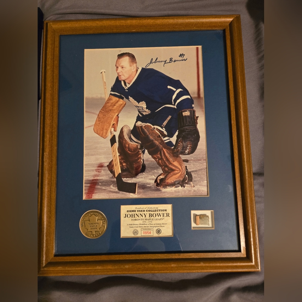 Framed Johnny Bower Toronto Maple Leafs Memorabilia